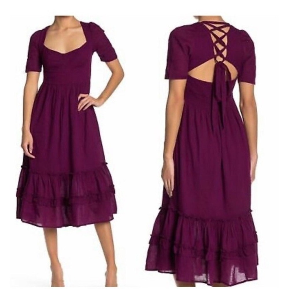 Free People Frances Laced Tie  Ruffles Skirt Midi Dress Endless Summer S